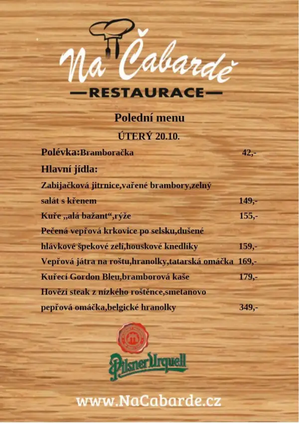 Denní menu na úterý 20. října